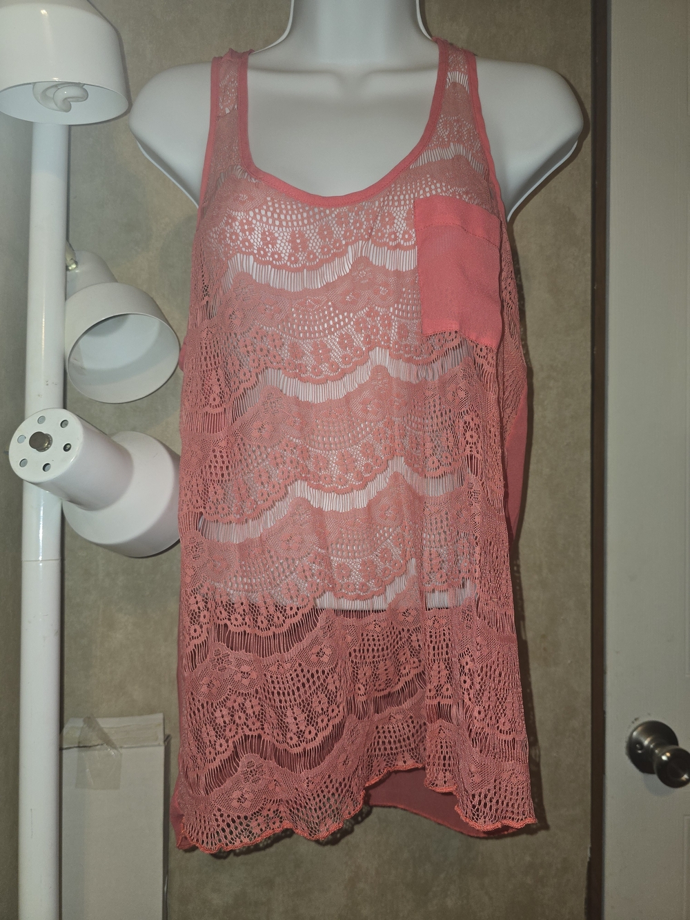 Iris Coral Lace Overlay Camisole Tank